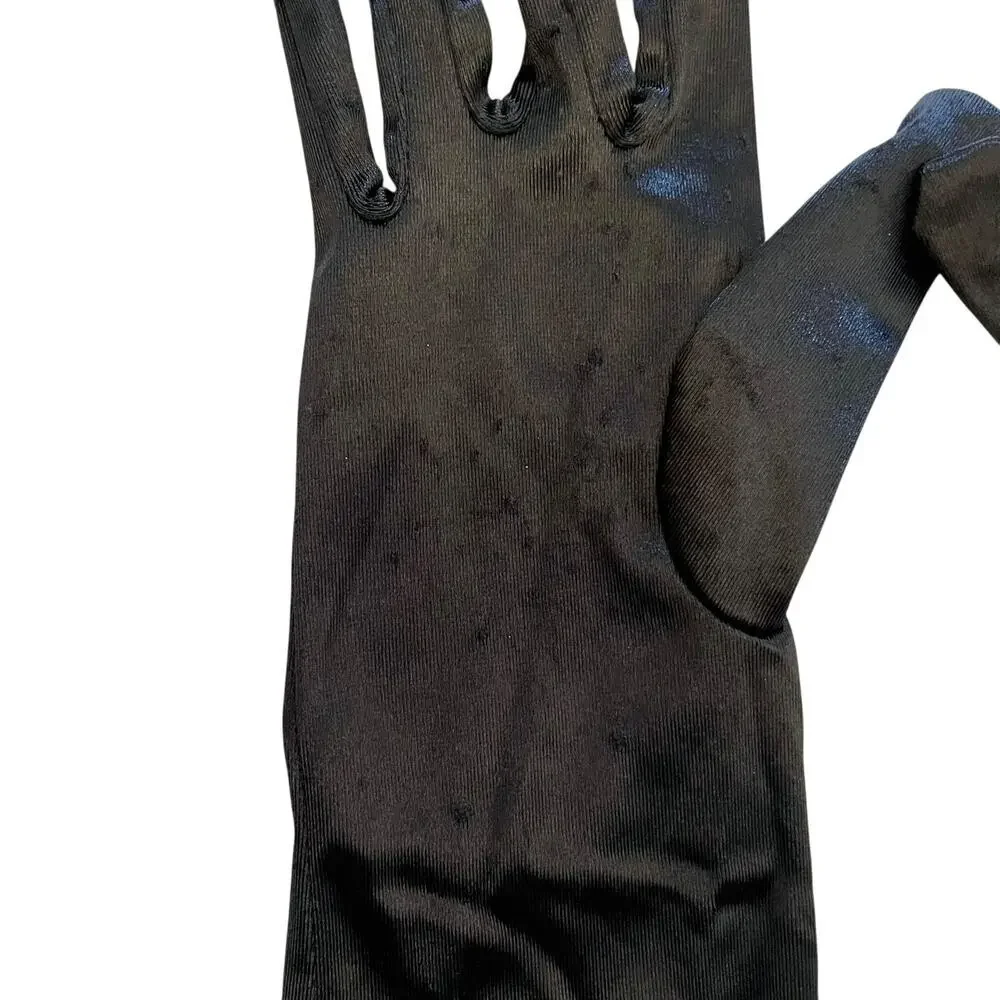 Vintage Black Satin Long Formal Elbow-Length Evening Gloves Size S/M